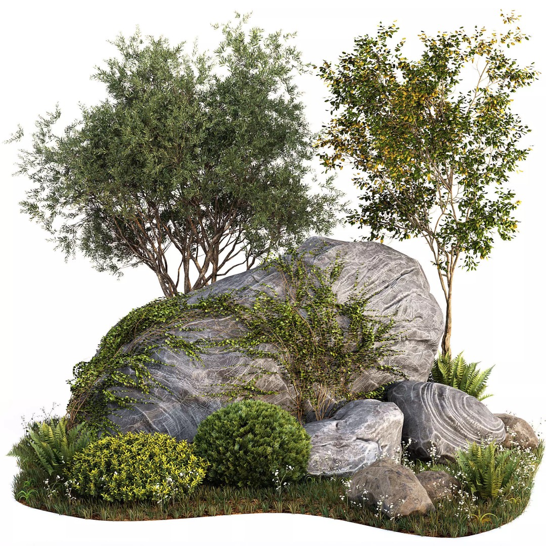 Rocks and Plants 3D Model – PBR Landscape Asset for Rendering - View 2