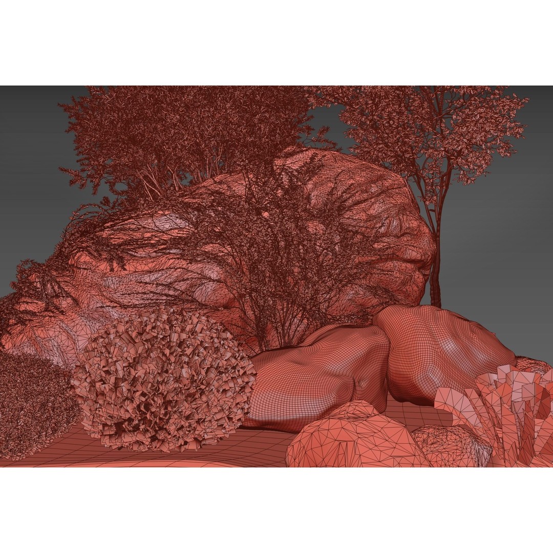 Rocks and Plants 3D Model – PBR Landscape Asset for Rendering - View 8