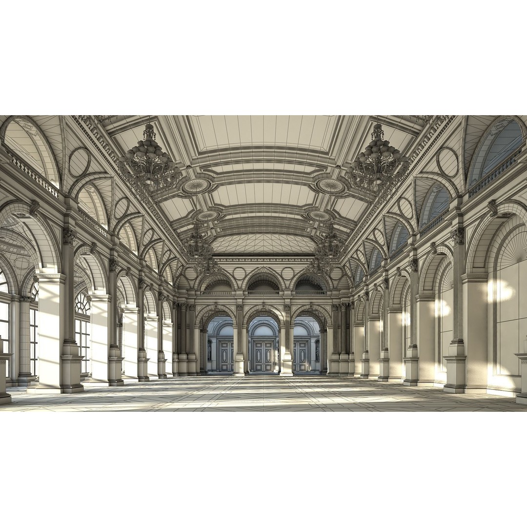 Classical Hall 3D Model – Detailed Architectural Interior, FBX, Blender