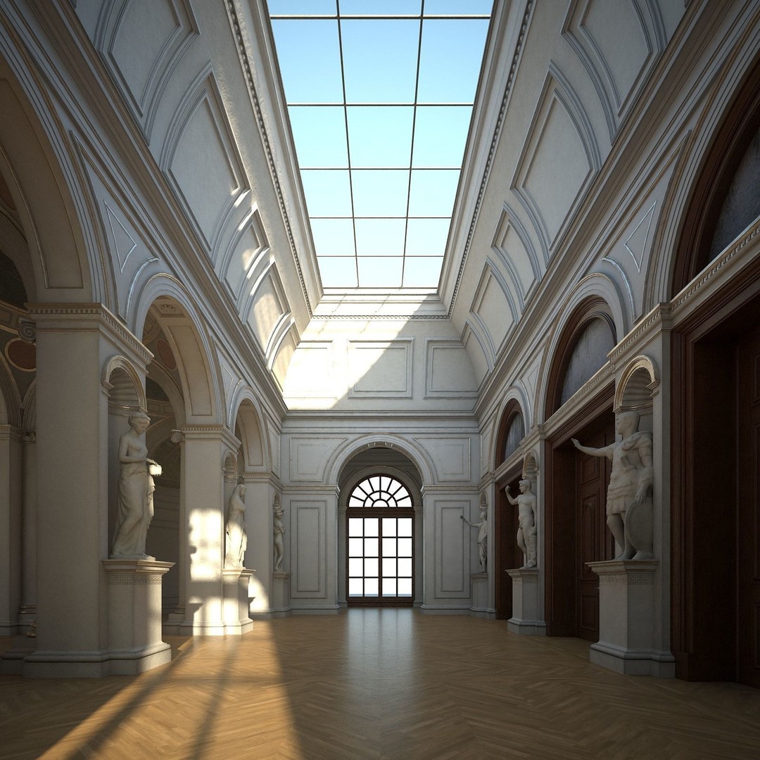 Classical Hall 3D Model – Detailed Architectural Interior, FBX, Blender - View 10