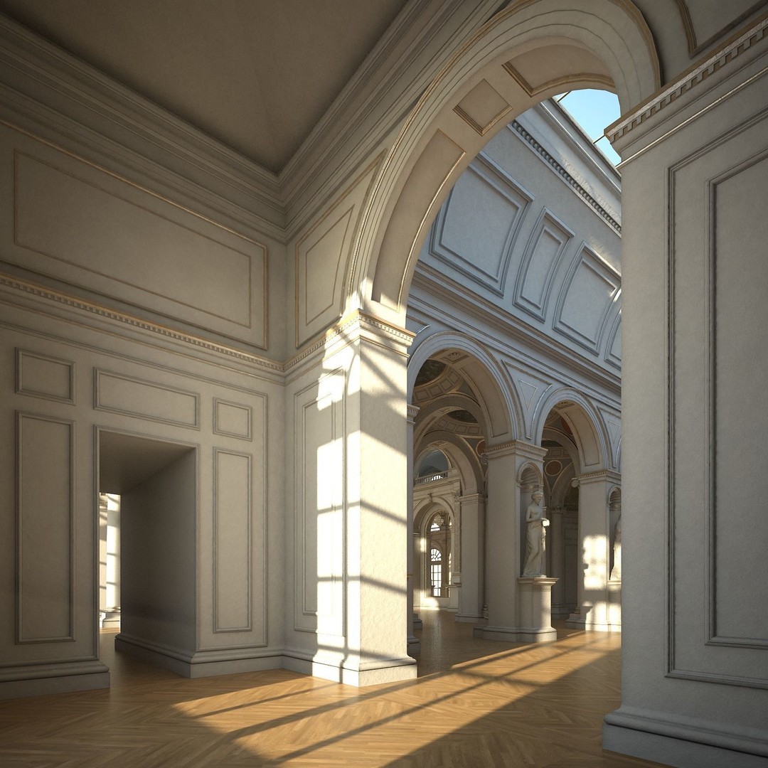 Classical Hall 3D Model – Detailed Architectural Interior, FBX, Blender - View 11