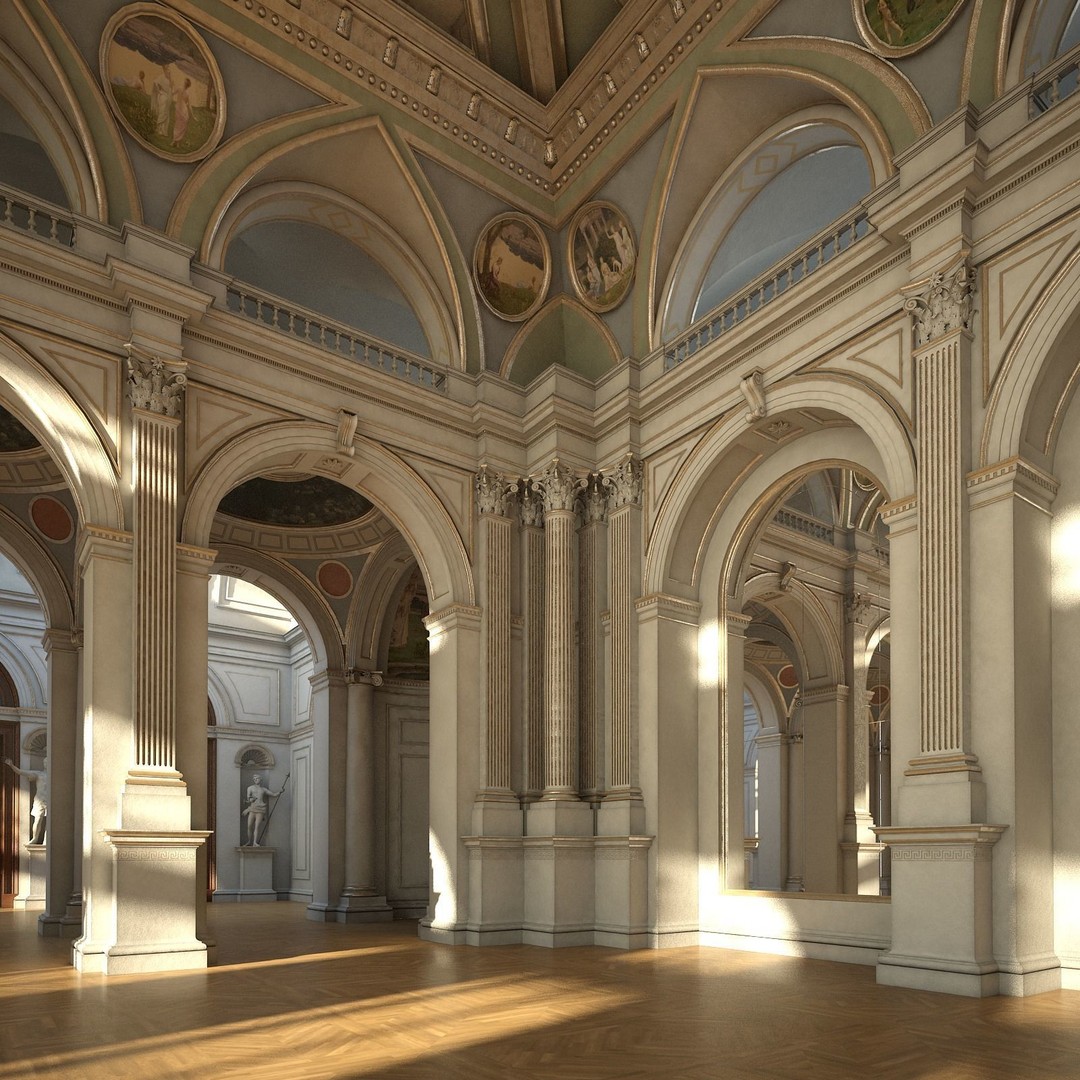 Classical Hall 3D Model – Detailed Architectural Interior, FBX, Blender - View 12