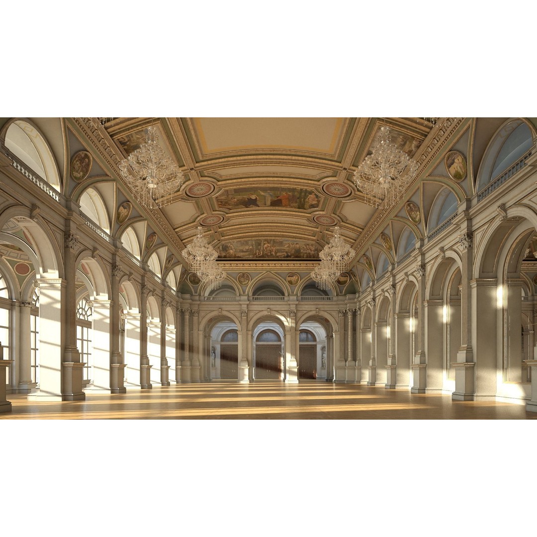 Classical Hall 3D Model – Detailed Architectural Interior, FBX, Blender - View 13
