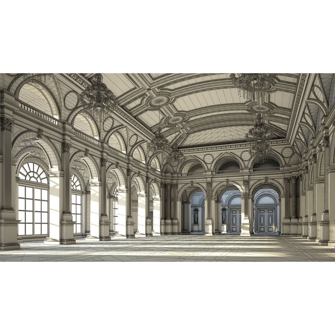 Classical Hall 3D Model – Detailed Architectural Interior, FBX, Blender - View 14