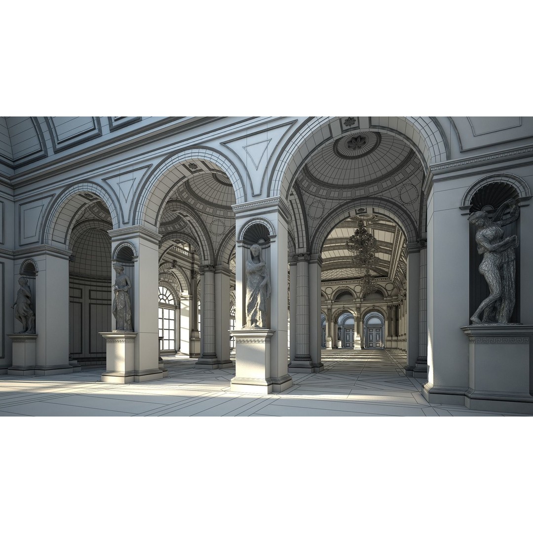 Classical Hall 3D Model – Detailed Architectural Interior, FBX, Blender - View 15