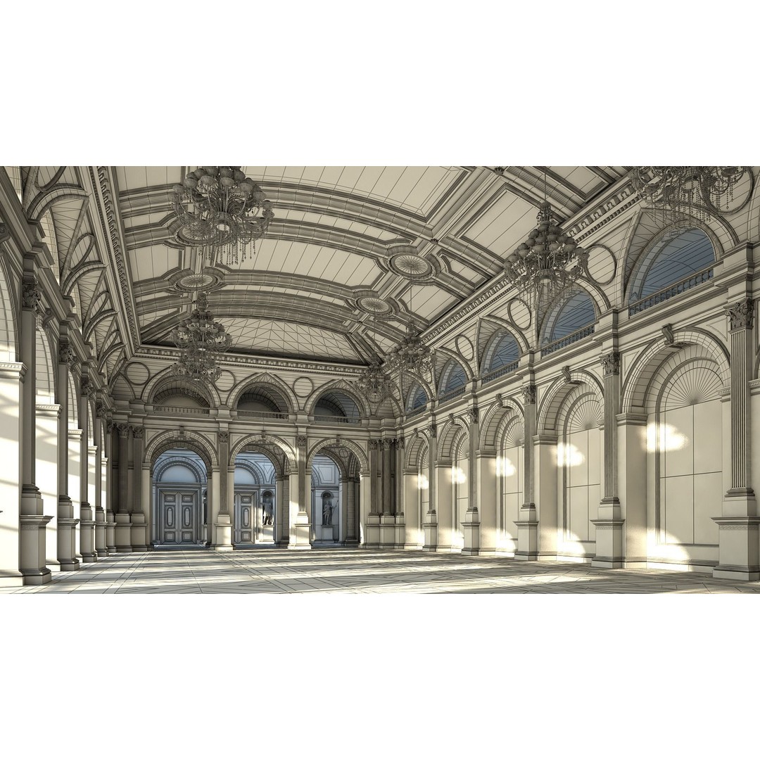 Classical Hall 3D Model – Detailed Architectural Interior, FBX, Blender - View 16