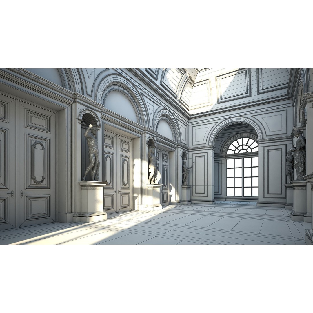 Classical Hall 3D Model – Detailed Architectural Interior, FBX, Blender - View 17