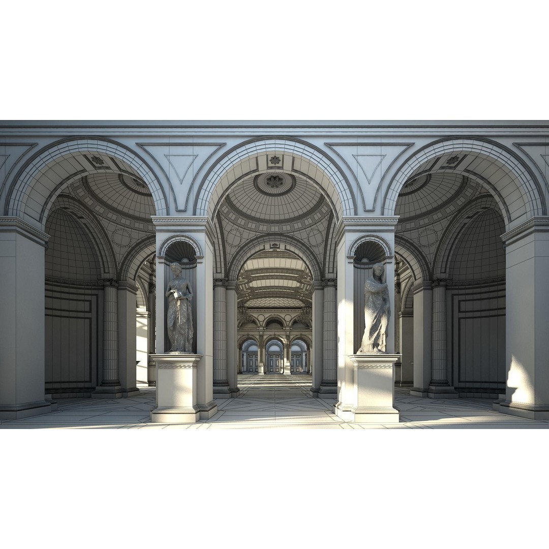 Classical Hall 3D Model – Detailed Architectural Interior, FBX, Blender - View 18