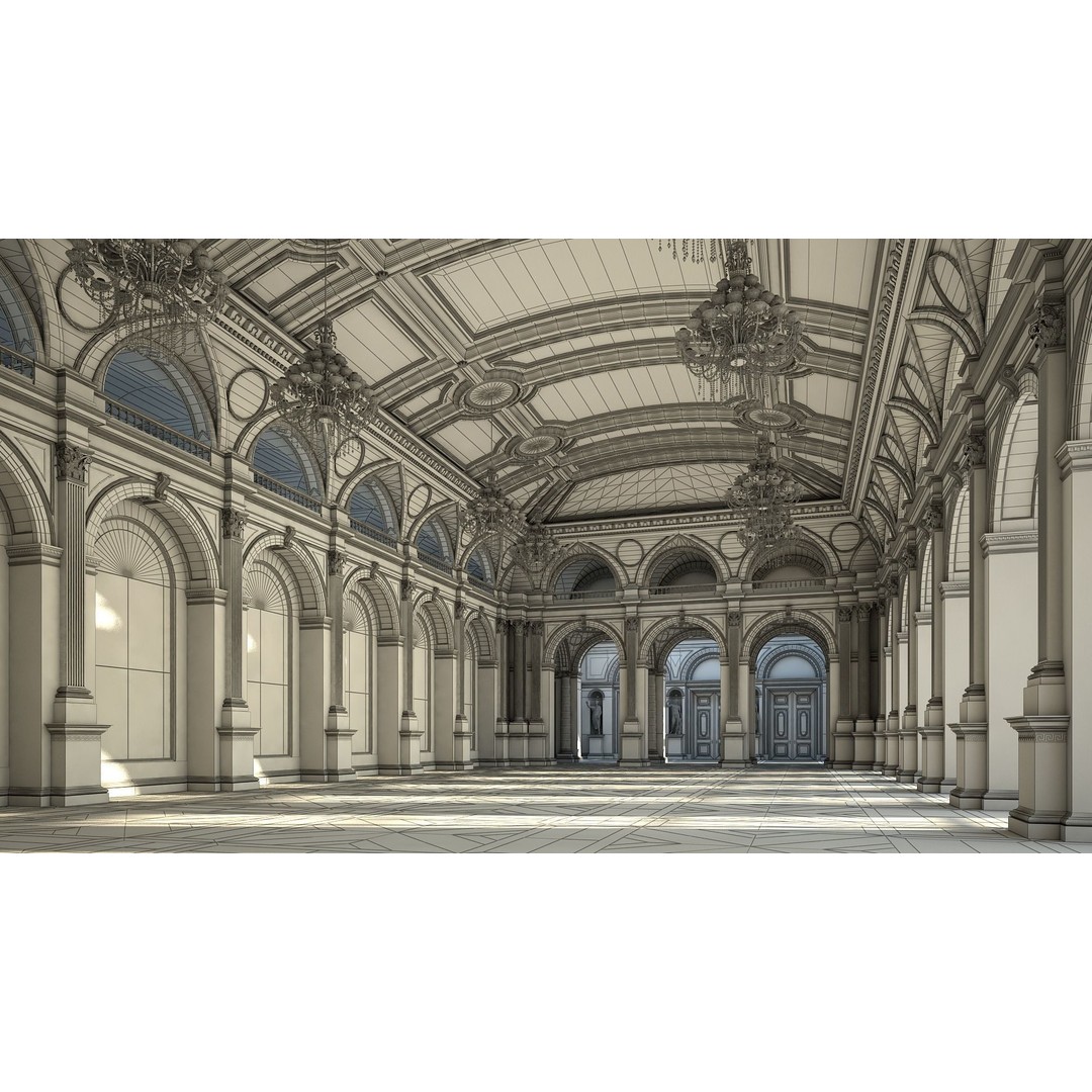Classical Hall 3D Model – Detailed Architectural Interior, FBX, Blender - View 19