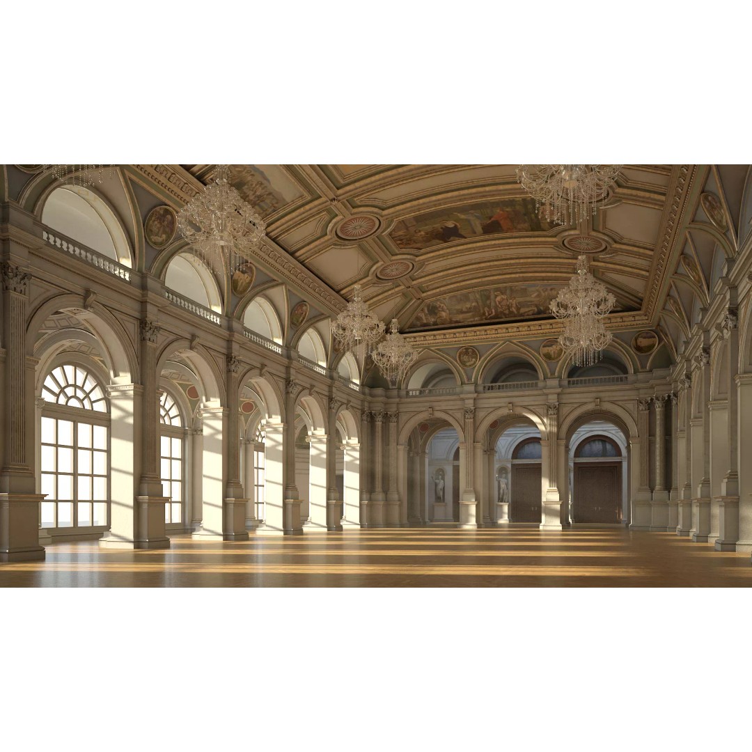 Classical Hall 3D Model – Detailed Architectural Interior, FBX, Blender - View 2