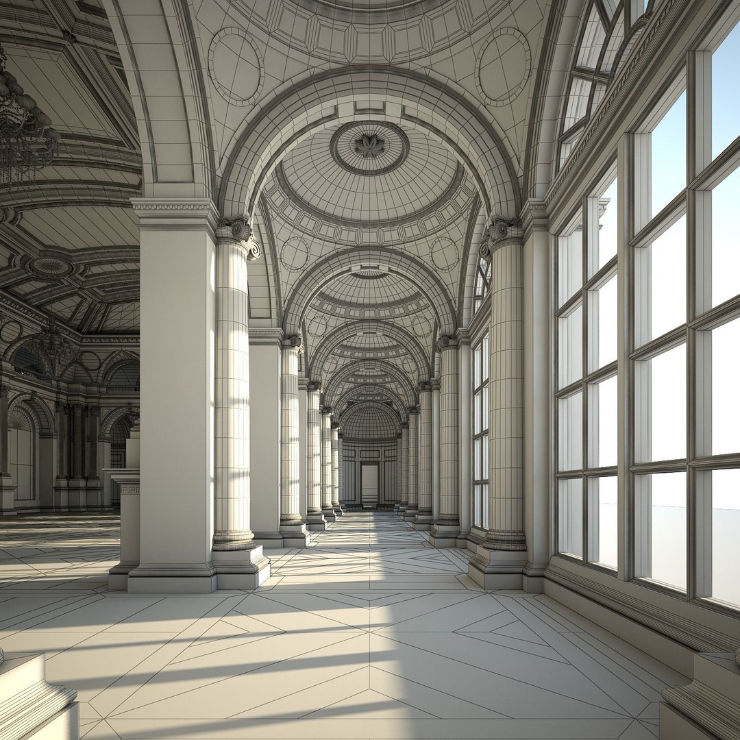 Classical Hall 3D Model – Detailed Architectural Interior, FBX, Blender - View 20