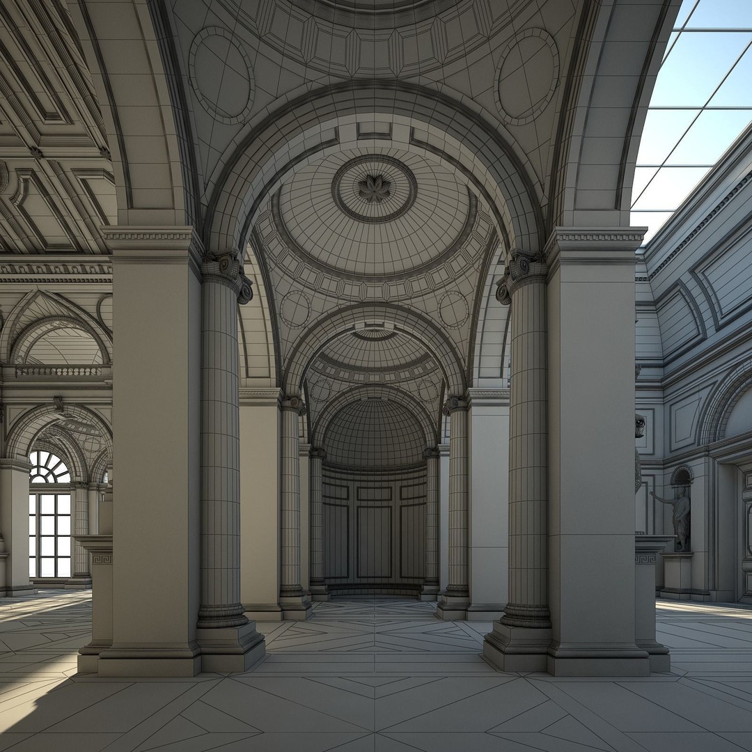 Classical Hall 3D Model – Detailed Architectural Interior, FBX, Blender - View 21