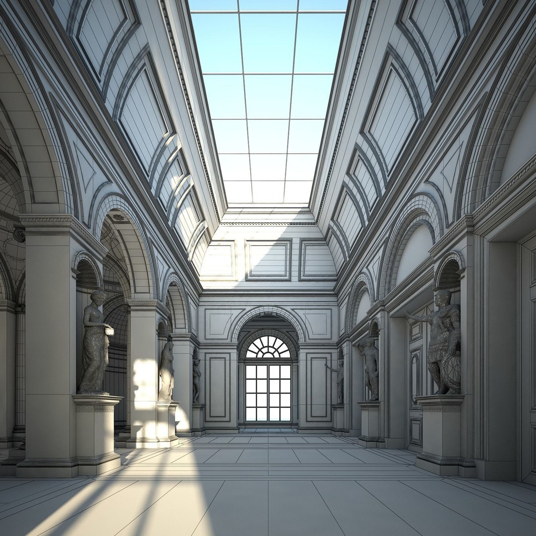 Classical Hall 3D Model – Detailed Architectural Interior, FBX, Blender - View 22