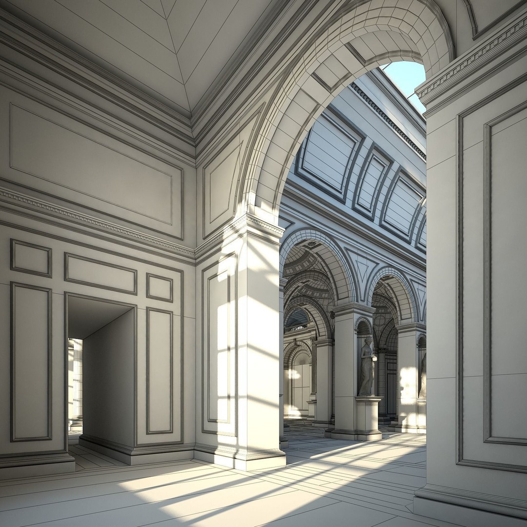Classical Hall 3D Model – Detailed Architectural Interior, FBX, Blender - View 23