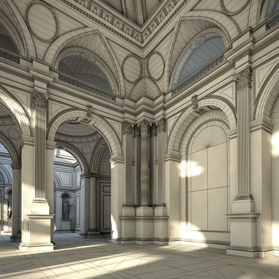 Classical Hall 3D Model – Detailed Architectural Interior, FBX, Blender - View 24