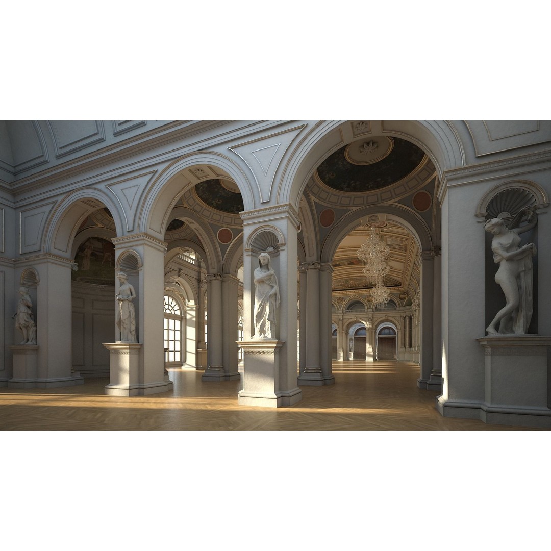 Classical Hall 3D Model – Detailed Architectural Interior, FBX, Blender - View 3