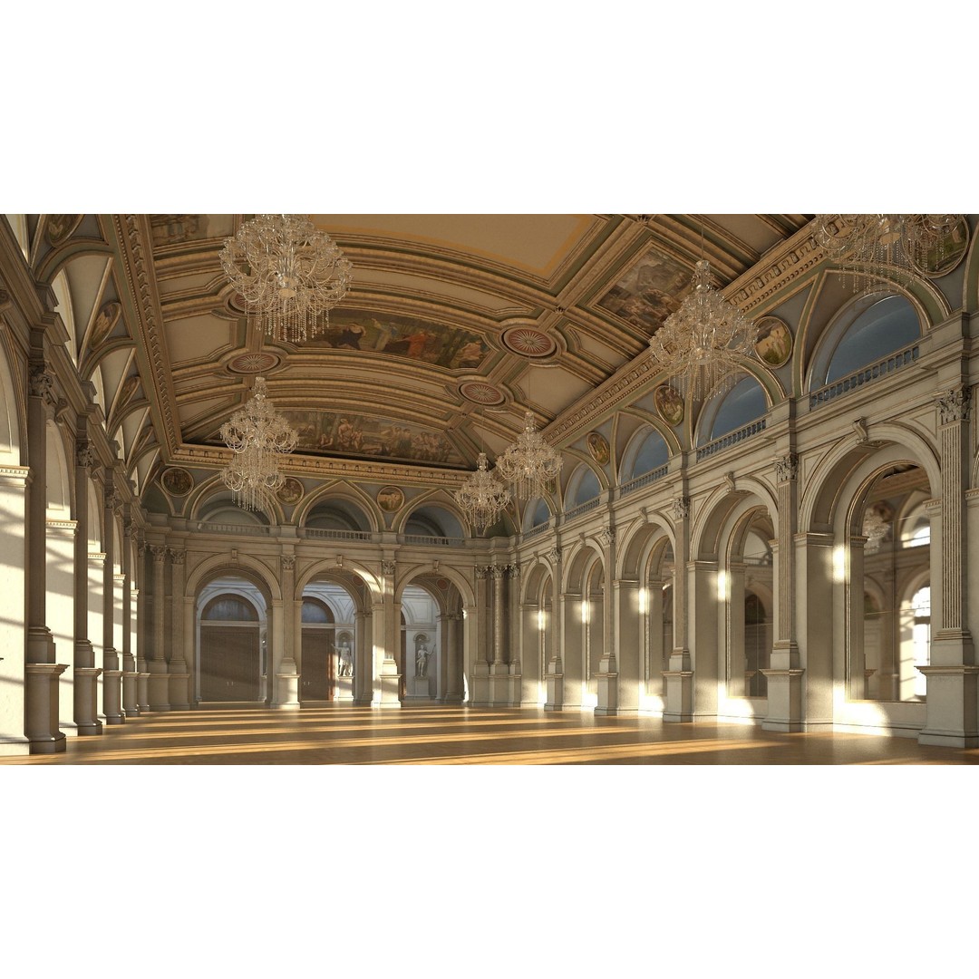 Classical Hall 3D Model – Detailed Architectural Interior, FBX, Blender - View 4