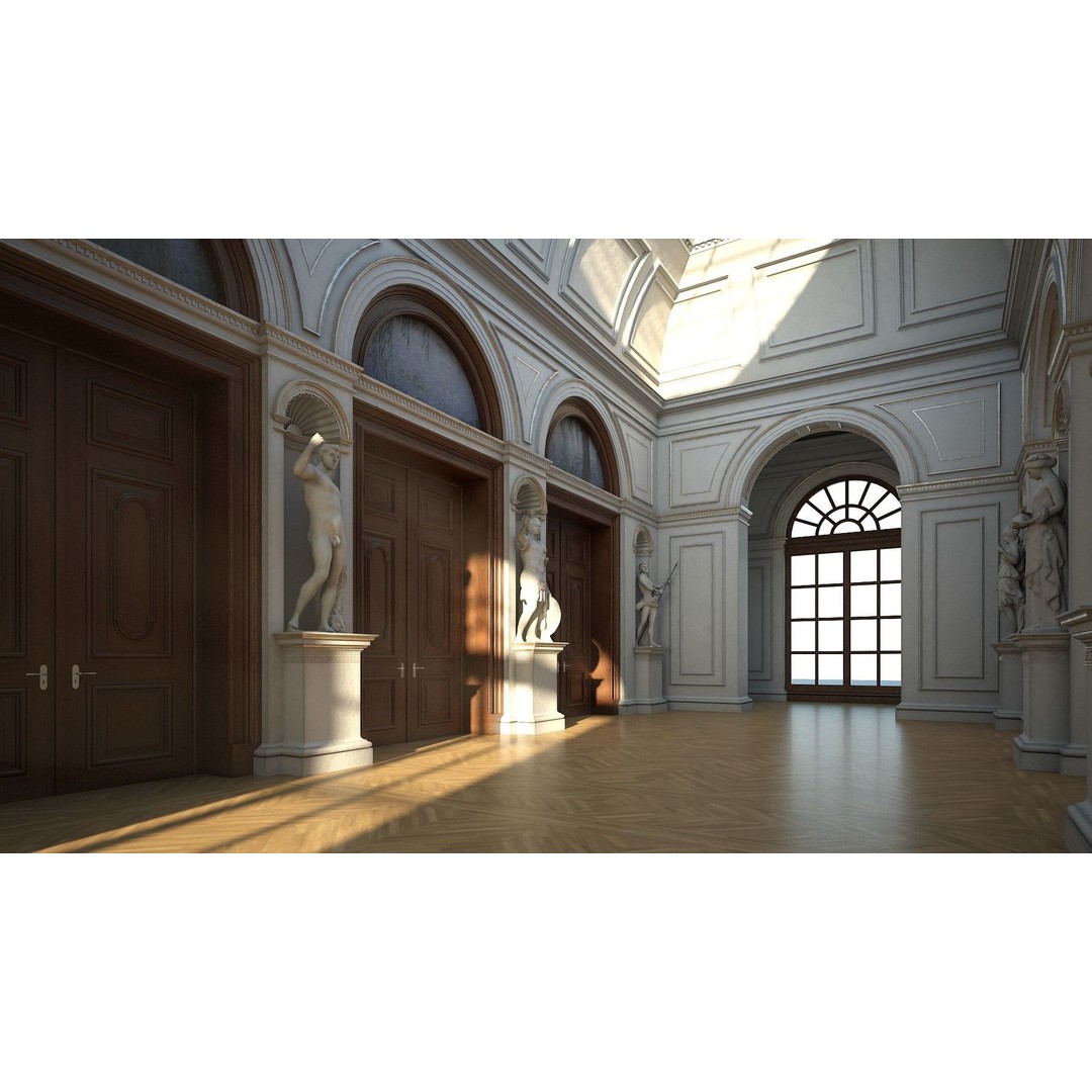 Classical Hall 3D Model – Detailed Architectural Interior, FBX, Blender - View 5