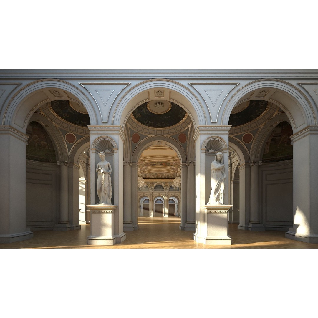 Classical Hall 3D Model – Detailed Architectural Interior, FBX, Blender - View 6
