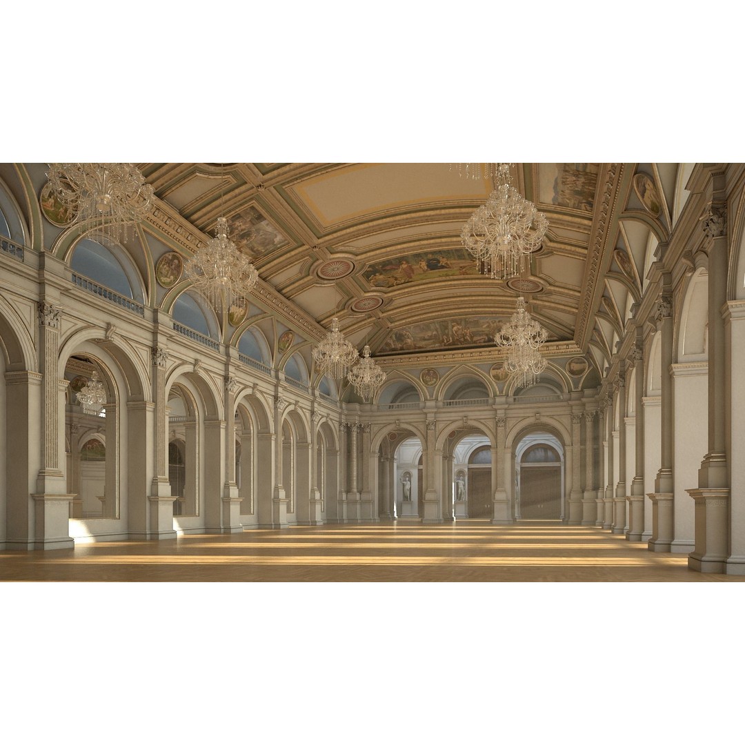 Classical Hall 3D Model – Detailed Architectural Interior, FBX, Blender - View 7
