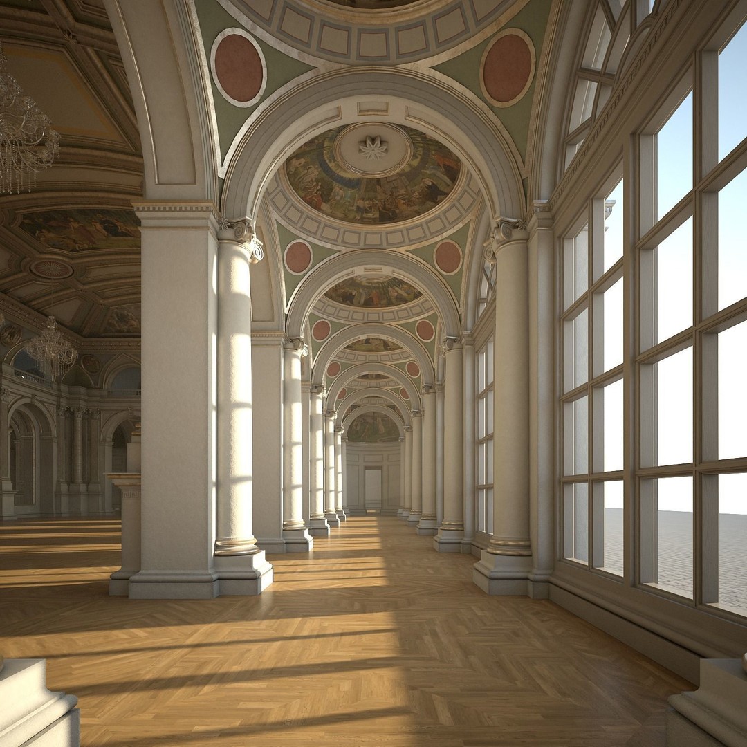 Classical Hall 3D Model – Detailed Architectural Interior, FBX, Blender - View 8