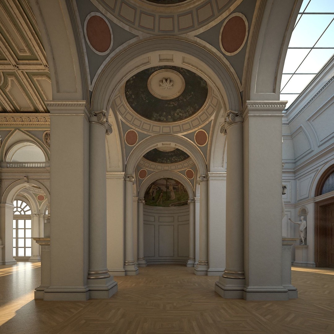 Classical Hall 3D Model – Detailed Architectural Interior, FBX, Blender - View 9