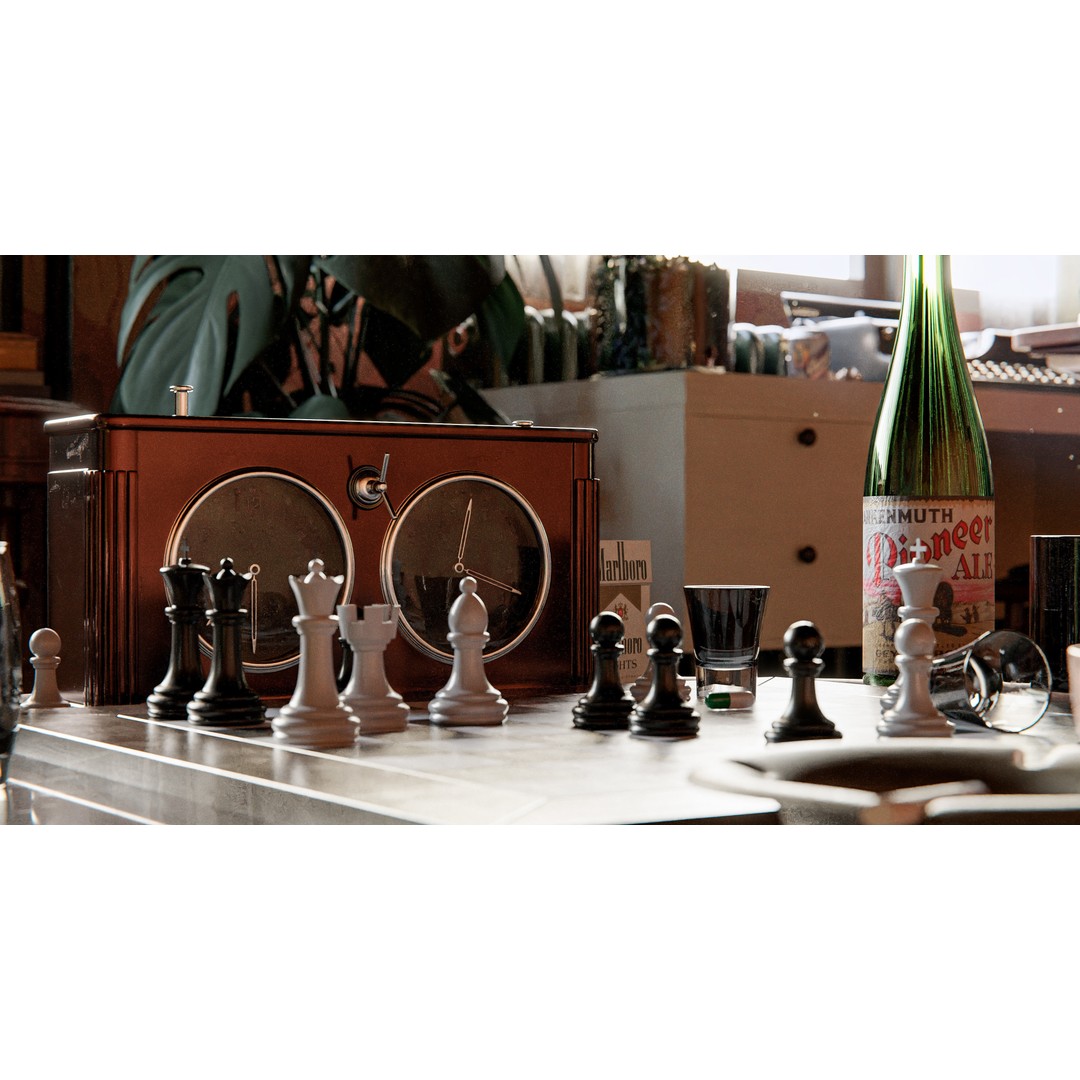 Queens Gambit 3D Model – Social Scene with Realistic Props, Blender - View 10