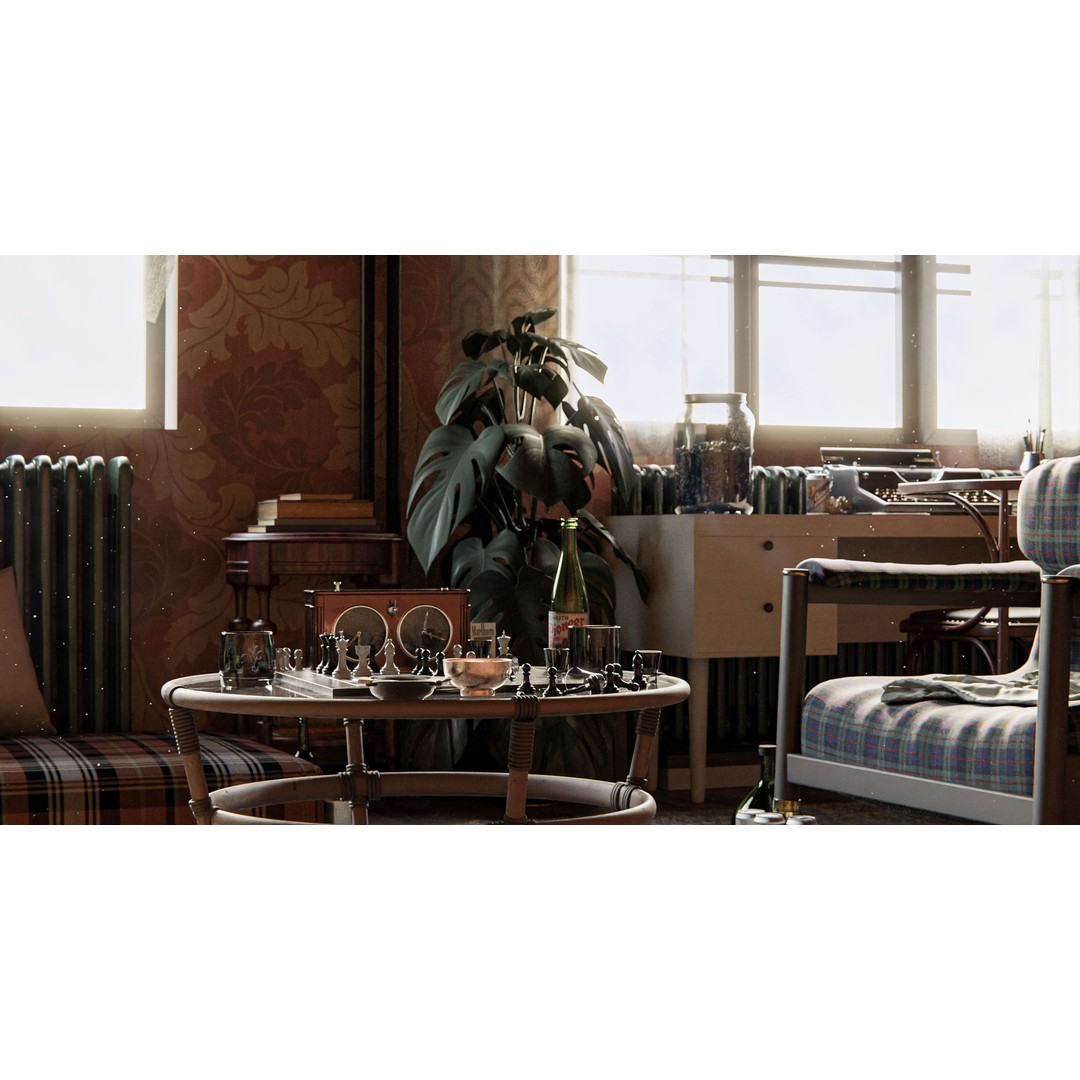 Queens Gambit 3D Model – Social Scene with Realistic Props, Blender - View 13