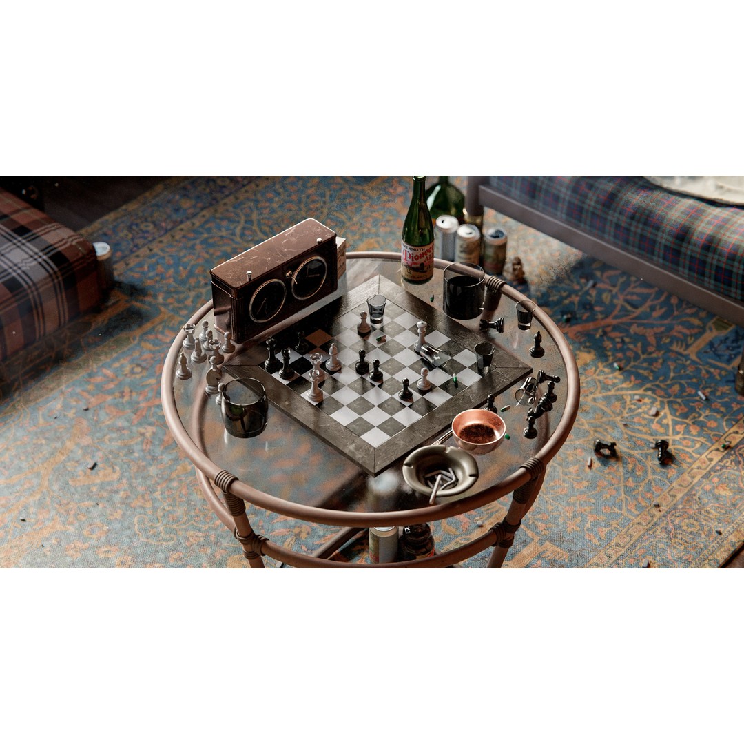 Queens Gambit 3D Model – Social Scene with Realistic Props, Blender - View 3