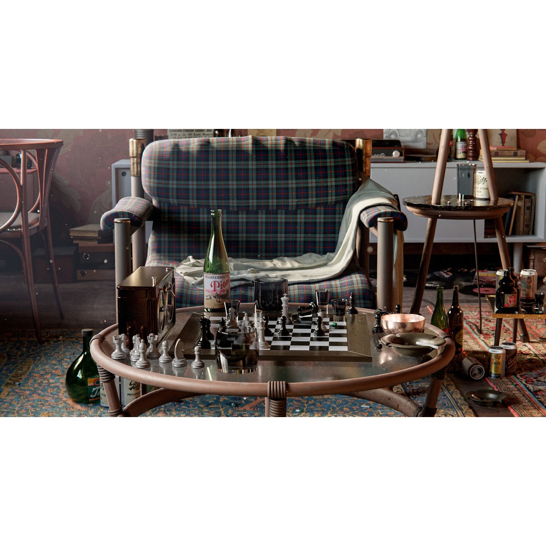 Queens Gambit 3D Model – Social Scene with Realistic Props, Blender - View 6