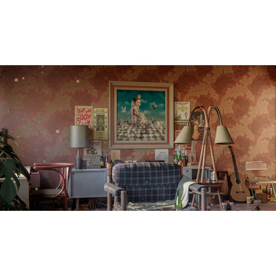 Queens Gambit 3D Model – Social Scene with Realistic Props, Blender - View 8