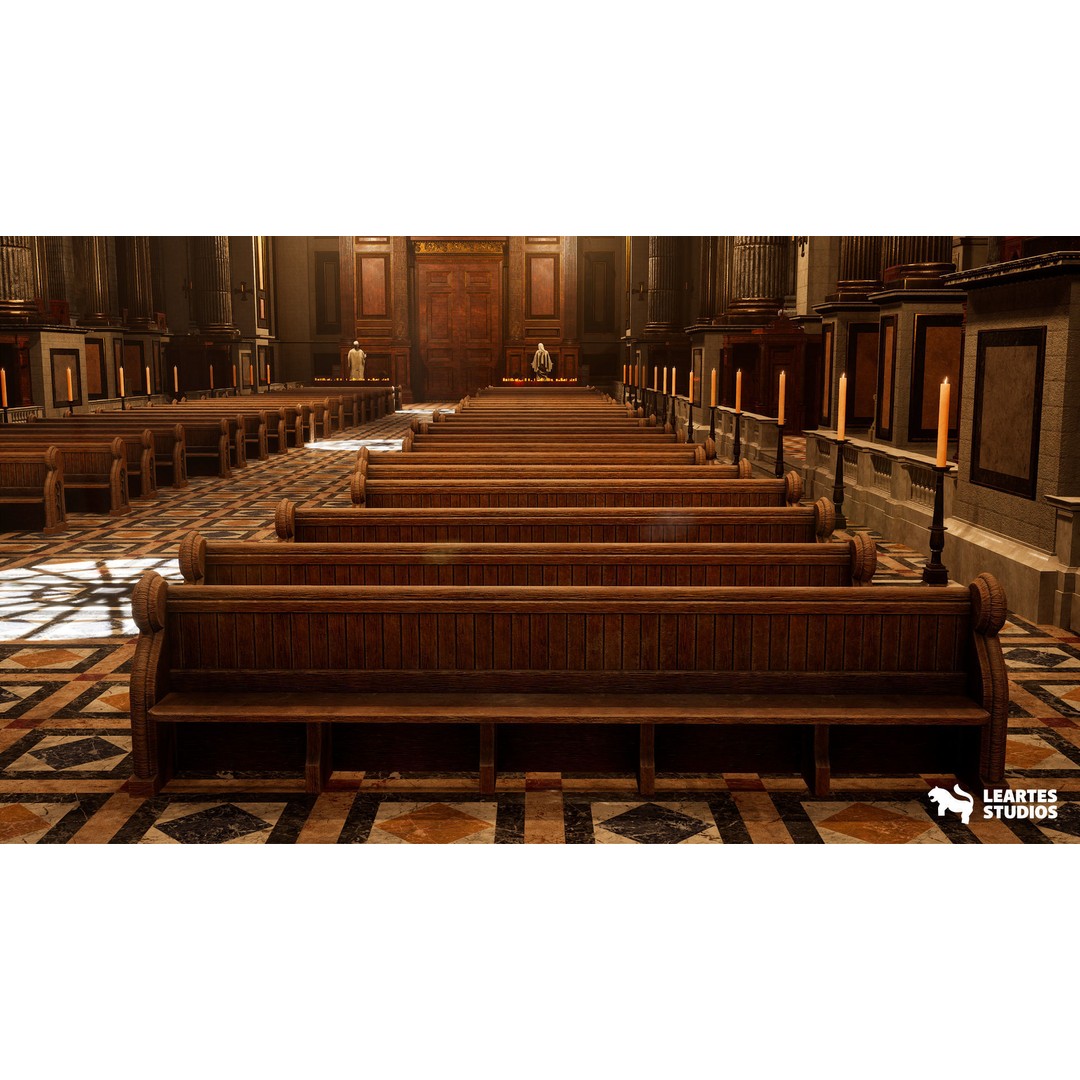 Cathedral Interior 3D Model – Low Poly Game Ready Environment, FBX