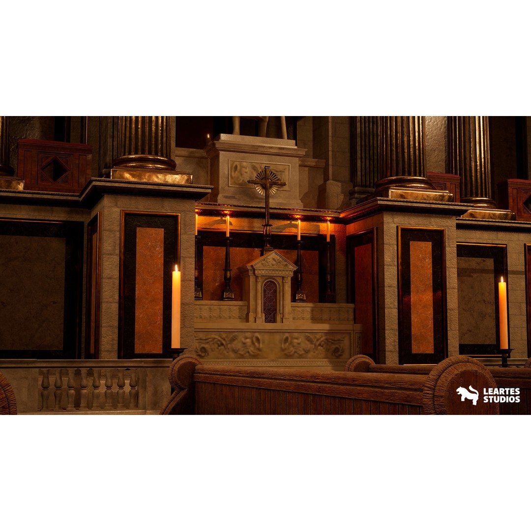 Cathedral Interior 3D Model – Low Poly Game Ready Environment, FBX - View 10