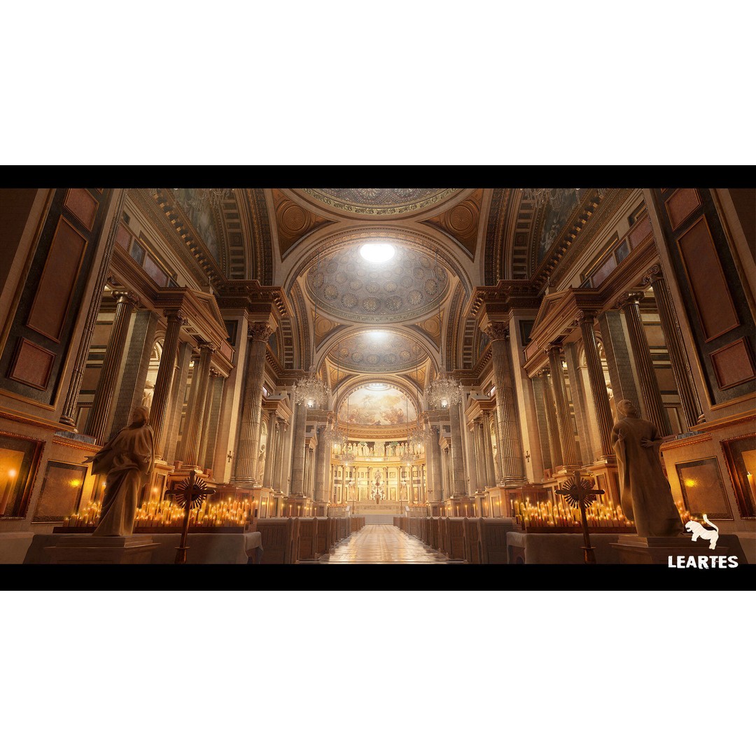 Cathedral Interior 3D Model – Low Poly Game Ready Environment, FBX - View 3