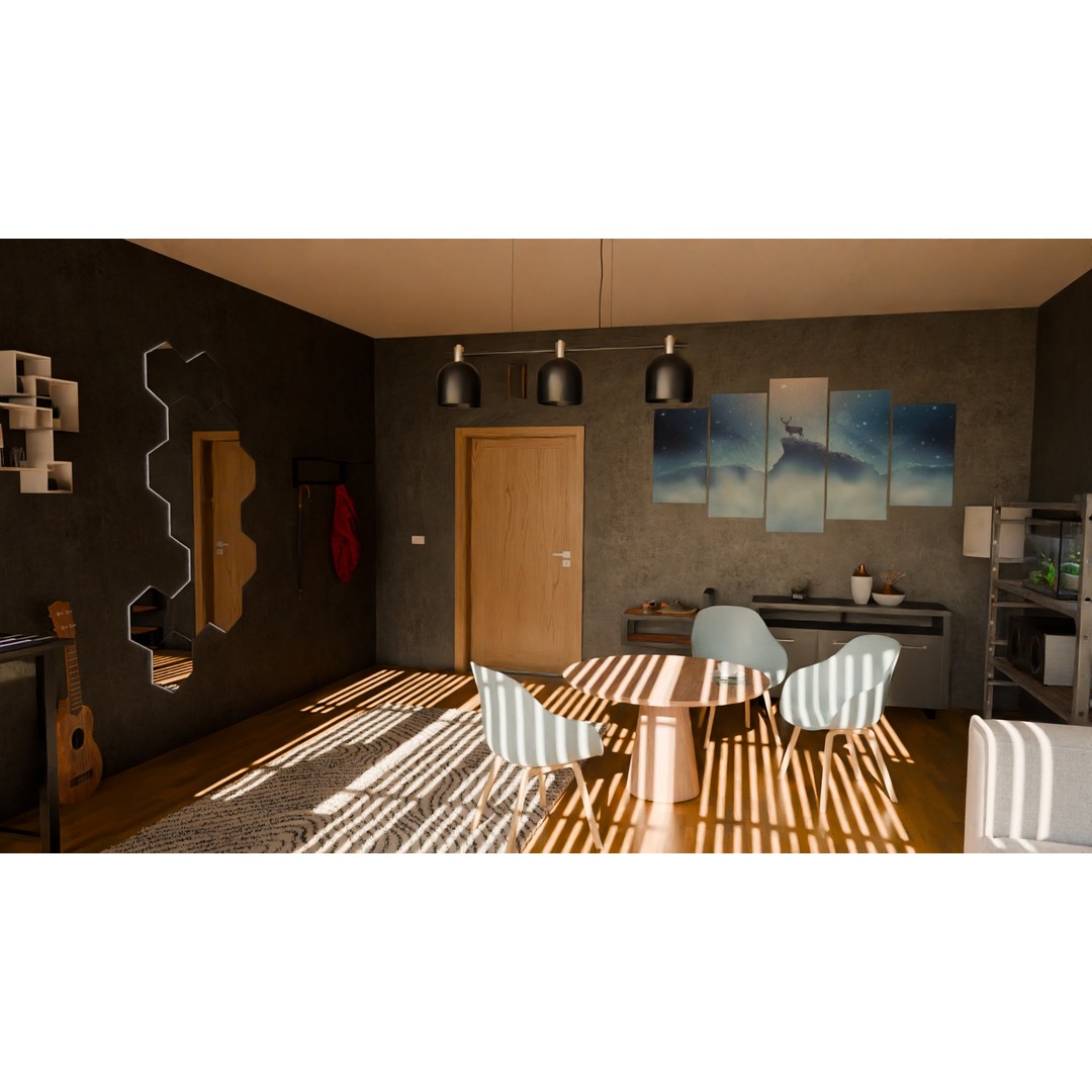 Living Room 3D Model – Modern Interior Design, PBR Textures, Blender, FBX - View 3