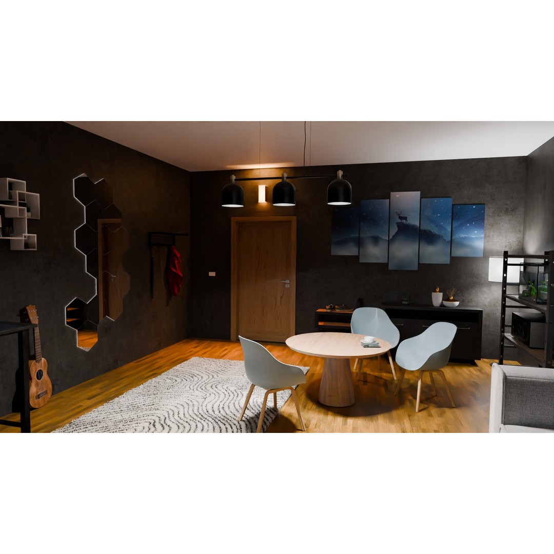 Living Room 3D Model – Modern Interior Design, PBR Textures, Blender, FBX - View 7