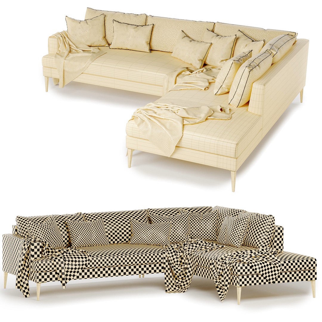 Andes Terminal Chaise Sectional Sofa 3D Model – Modern Design, PBR Textures