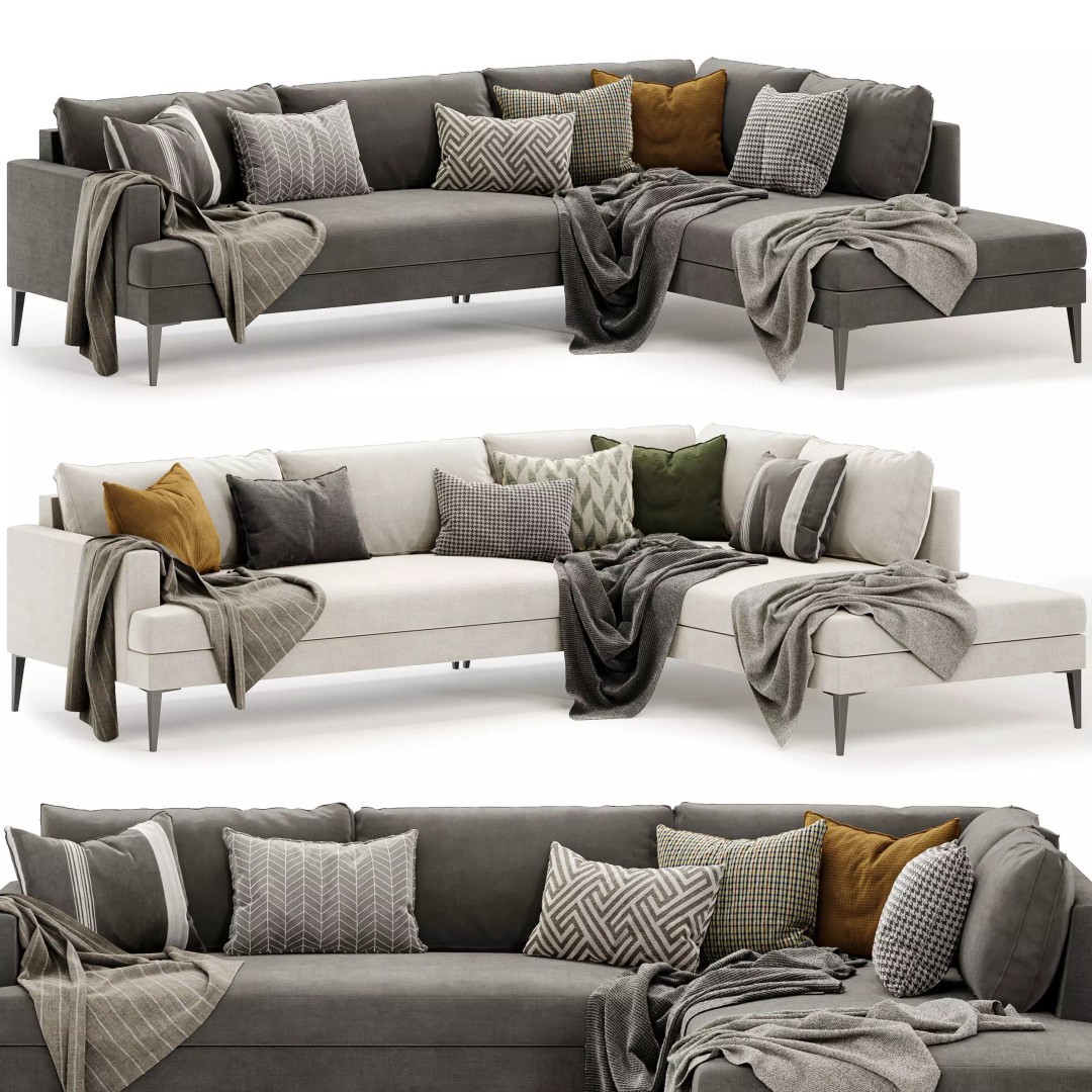 Andes Terminal Chaise Sectional Sofa 3D Model – Modern Design, PBR Textures - View 2
