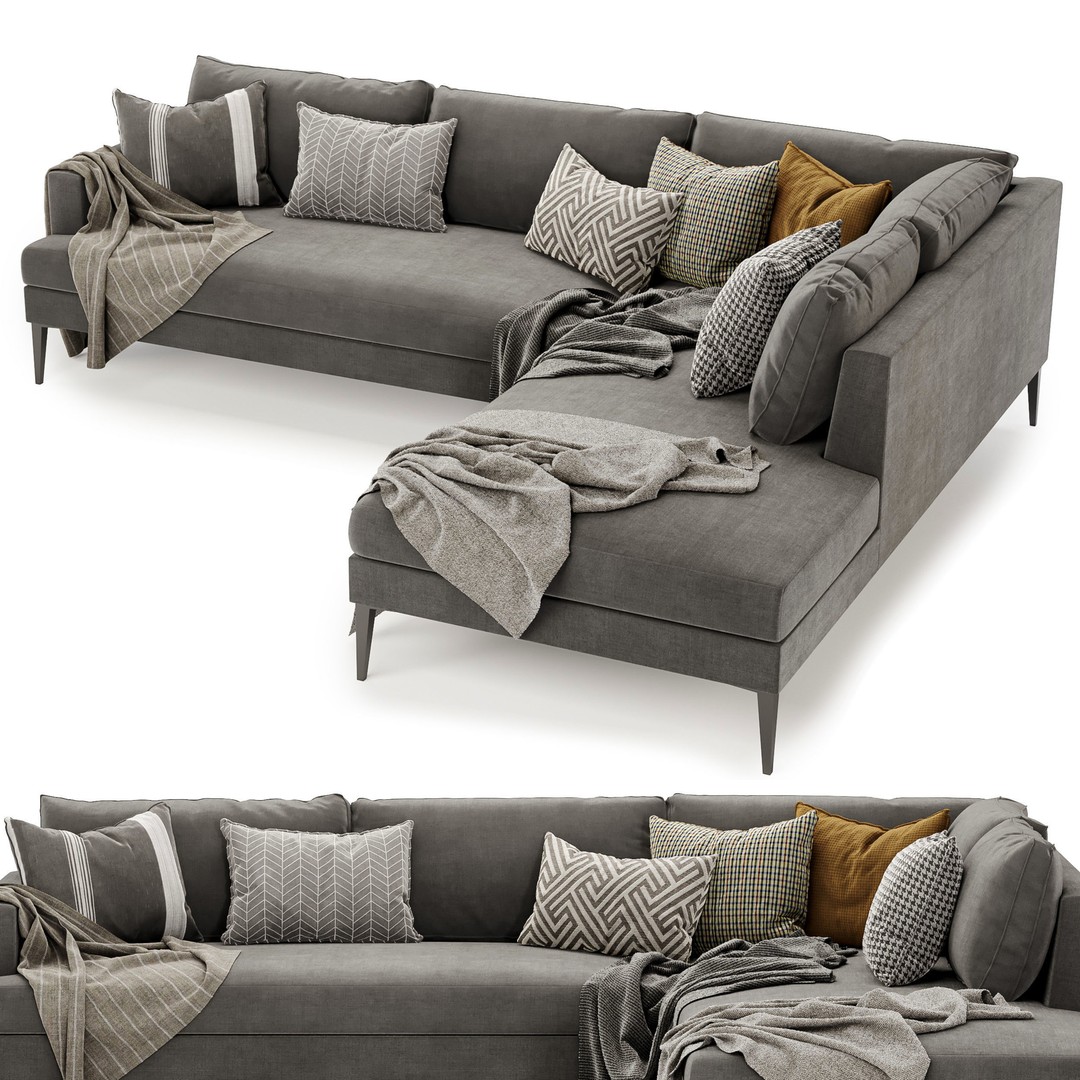 Andes Terminal Chaise Sectional Sofa 3D Model – Modern Design, PBR Textures - View 3
