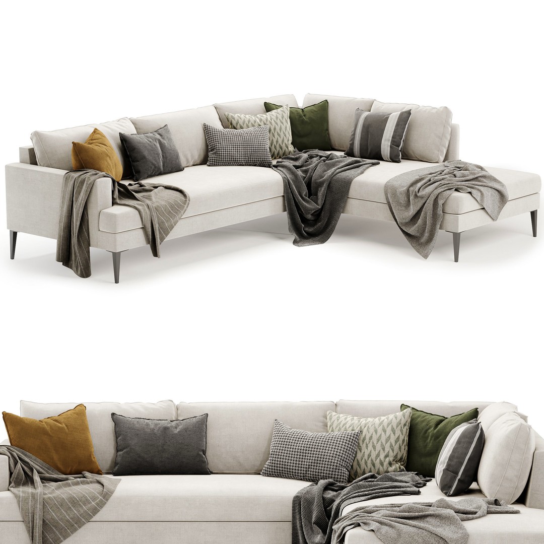 Andes Terminal Chaise Sectional Sofa 3D Model – Modern Design, PBR Textures - View 4