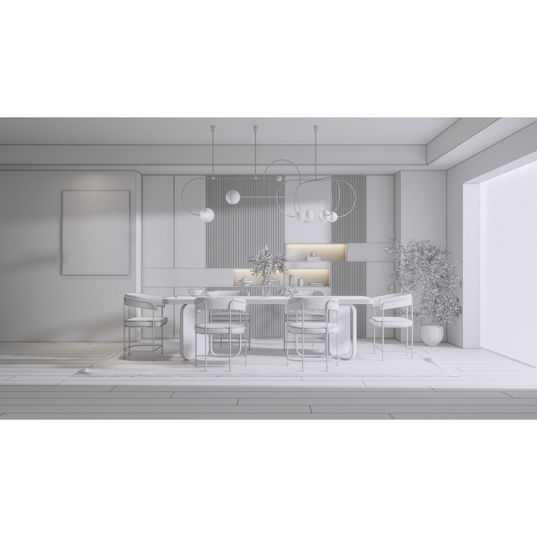 Dining Room 3D Model – Modern Interior Scene with Textures