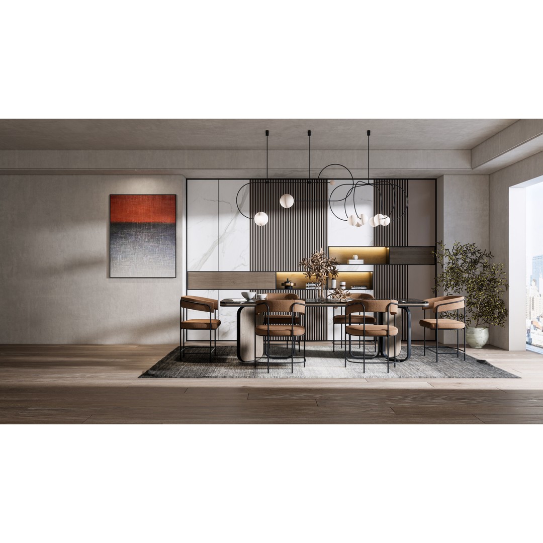 Dining Room 3D Model – Modern Interior Scene with Textures - View 12