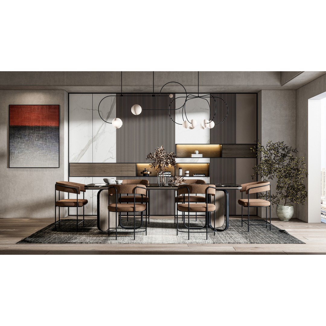 Dining Room 3D Model – Modern Interior Scene with Textures - View 15