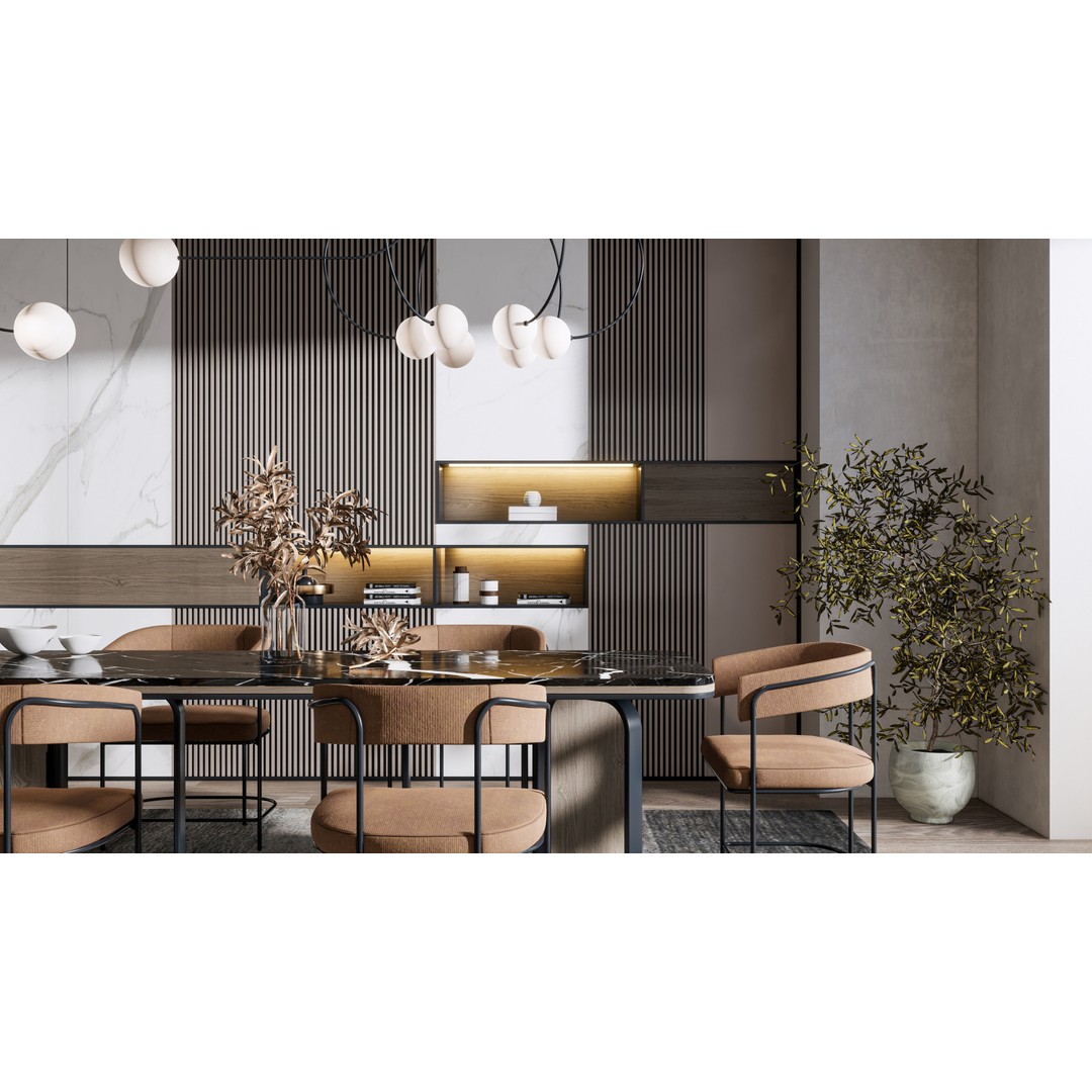 Dining Room 3D Model – Modern Interior Scene with Textures - View 6