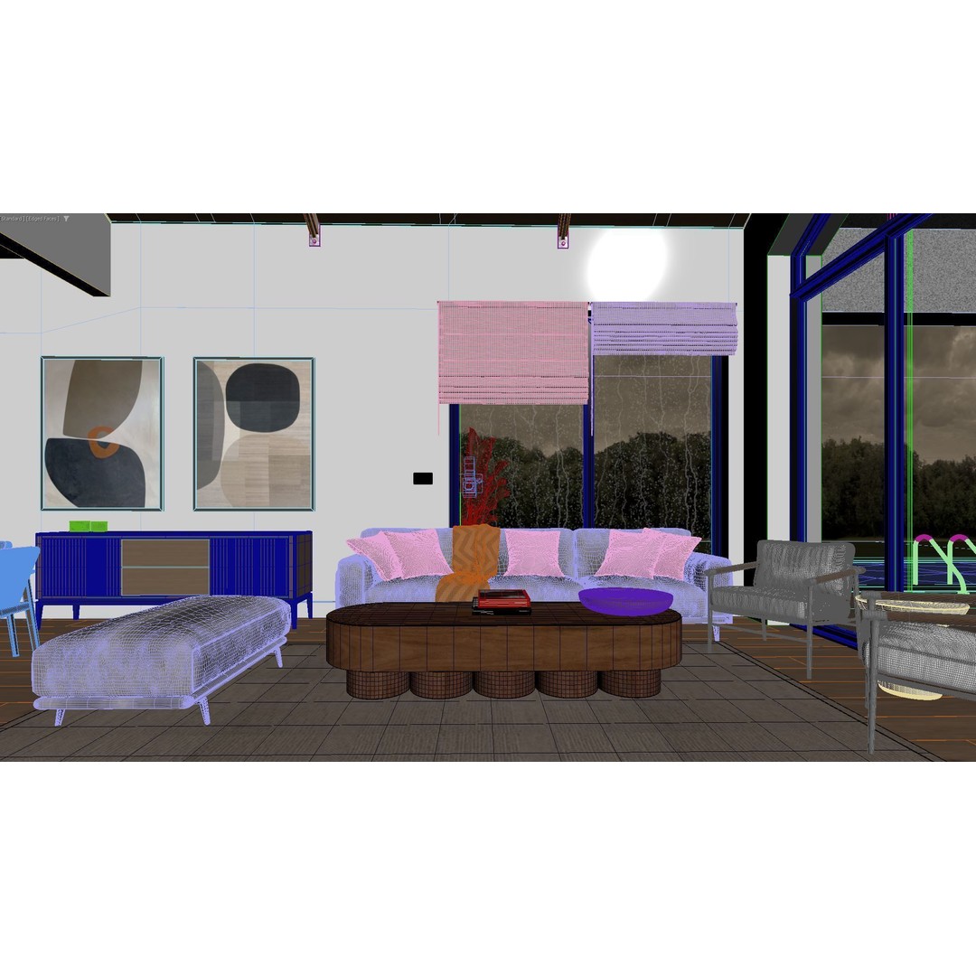 Living Room 3D Model – Modern Interior Scene with Textures, FBX, OBJ - View 7