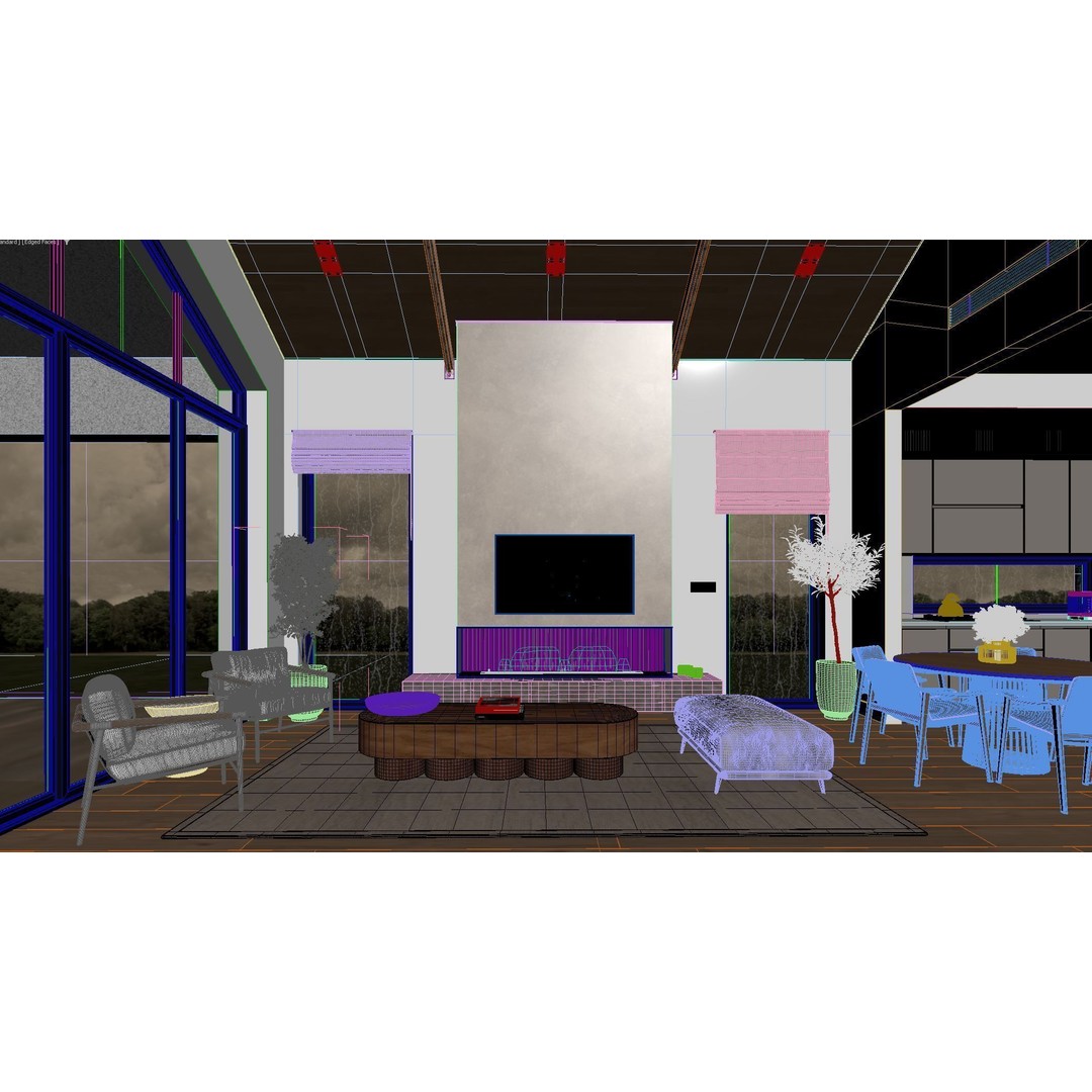 Living Room 3D Model – Modern Interior Scene with Textures, FBX, OBJ - View 8