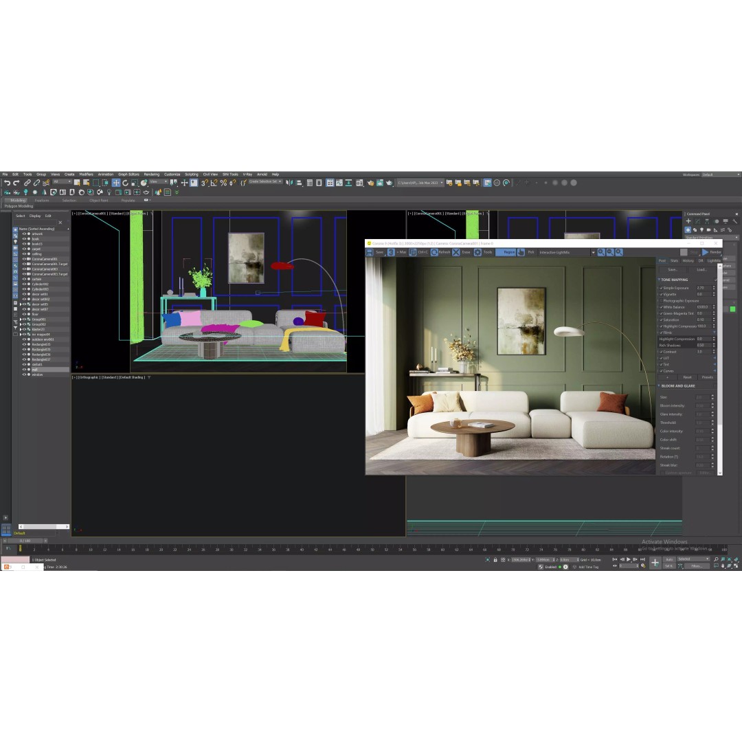 Modern Living Room 3D Model – Bright Interior Scene, FBX, Archviz - View 4