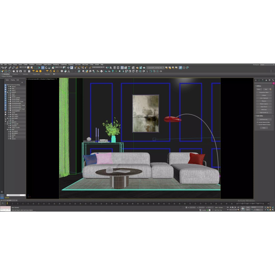 Modern Living Room 3D Model – Bright Interior Scene, FBX, Archviz - View 7