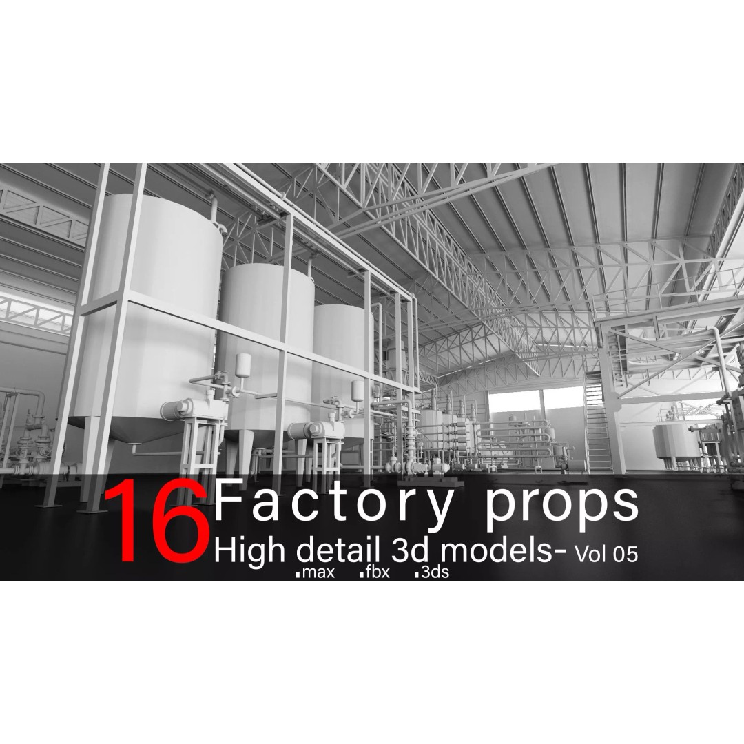 High Detail Factory Props 3D Models – Industrial Assets, FBX, OBJ - View 2