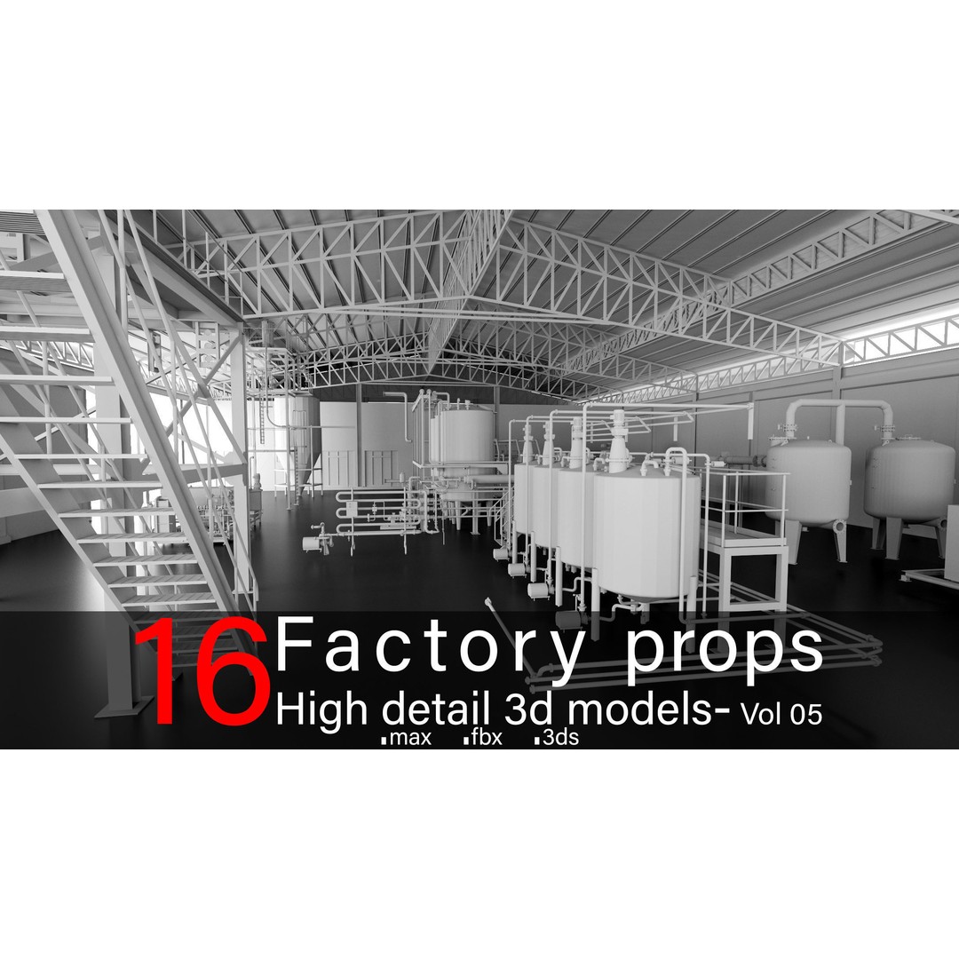 High Detail Factory Props 3D Models – Industrial Assets, FBX, OBJ - View 3